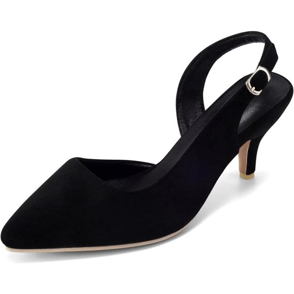 Dressy Casual Slingback Black Kitten Heels Pumps Closed Toe Low Shoes for Women - Picture 1 of 7